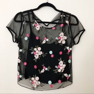 Hollister Black Floral Sheer Crop Top with Tank
